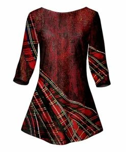 Lily | Red Abstract Plaid Three-Quarter Sleeve Tunic - Women & Plus