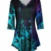 Lily | Purple & Blue Abstract Paisley Three-Quarter Sleeve V-Neck Tunic - Women