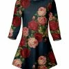 Lily | Blue & Red Floral Three-Quarter Sleeve Boatneck Tunic - Plus