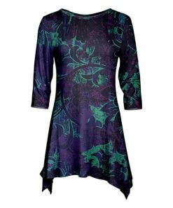 Lily | Purple & Teal Abstract Three-Quarter Sleeve Sidetail Tunic - Plus