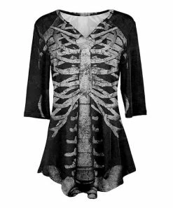 Lily | Black & Gray Skeleton Three-Quarter Sleeve V-Neck Tunic - Women & Plus