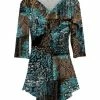 Lily | Turquoise & Brown Floral Three-Quarter Sleeve V-Neck Tunic - Women & Plus