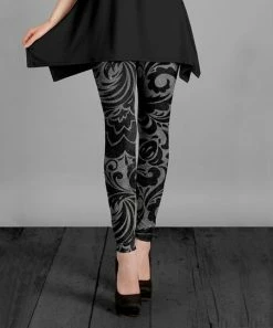 Lily | Black & Gray Floral Leggings - Women & Plus
