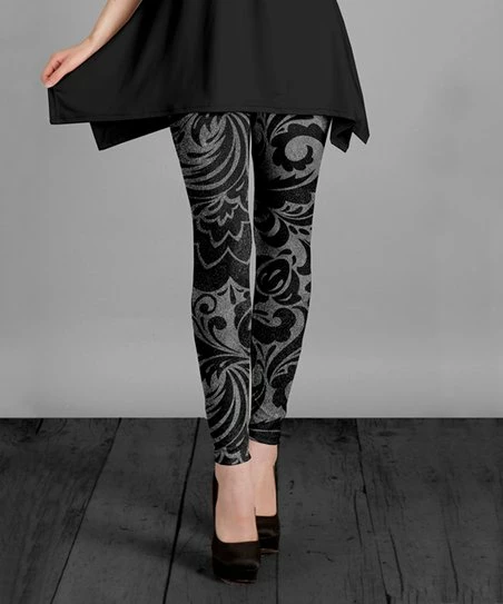 Lily | Black & Gray Floral Leggings - Women & Plus 1 Lily | Black & Gray Floral Leggings - Women & Plus