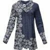Lily | Blue & White Button-Accent Shawl Collar Tunic - Women
