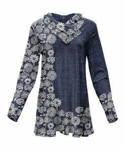 Lily | Blue & White Button-Accent Shawl Collar Tunic - Women