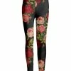 Lily | Black & Pink Rose Print Leggings - Plus