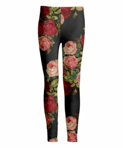 Lily | Black & Pink Rose Print Leggings - Plus
