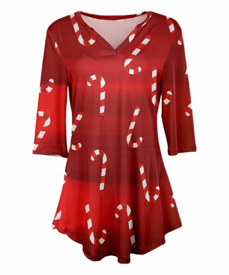 Lily | Red & White Candy Cane V-Neck Tunic - Women & Plus 1 Lily | Red & White Candy Cane V-Neck Tunic - Women & Plus