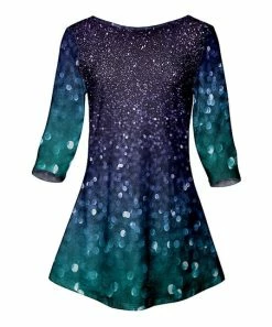 Lily | Teal & Indigo Abstract Three-Quarter Sleeve Boatneck Tunic - Women