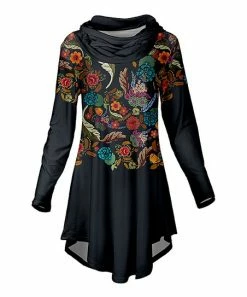 Lily | Black Floral Cowl Neck Tunic - Women