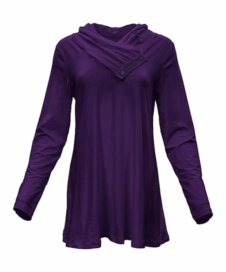 Lily | Purple Button-Accent Shawl Collar Tunic - Women 1 Lily | Purple Button-Accent Shawl Collar Tunic - Women