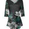 Lily | Teal & Gray Petal Three-Quarter Sleeve Tunic - Women