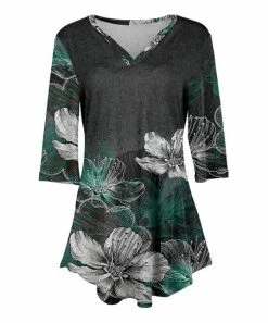 Lily | Teal & Gray Petal Three-Quarter Sleeve Tunic - Women