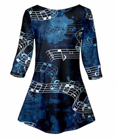 Lily | Blue & White Sheet Music Boatneck Tunic - Women 1 Lily | Blue & White Sheet Music Boatneck Tunic - Women