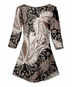 Lily | Brown Lotus Three-Quarter Sleeve Boatneck Tunic - Women & Plus