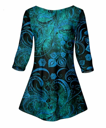 Lily | Teal Filigree Boatneck Tunic - Women 1 Lily | Teal Filigree Boatneck Tunic - Women