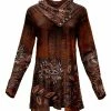 Lily | Brown Floral Button Shawl Collar Tunic - Women