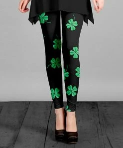 Lily | Black & Green Clover Leggings - Women & Plus