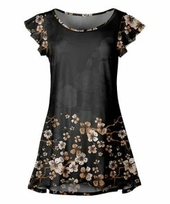 Lily | Black & Cream Floral Flutter-Sleeve Tunic - Women