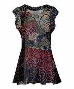 Lily | Coral & Black Paisley Floral Flutter-Sleeve Tunic - Women