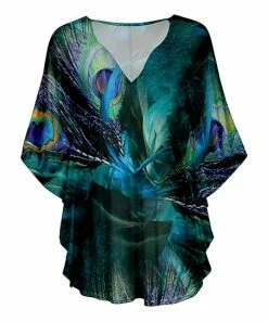 Lily | Teal & Blue Peacock Feather Dolman Tunic - Women & Plus