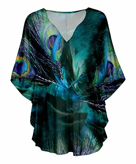 Lily | Teal & Blue Peacock Feather Dolman Tunic - Women & Plus 1 Lily | Teal & Blue Peacock Feather Dolman Tunic - Women & Plus