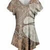 Lily | Beige & Brown Floral Flutter-Sleeve V-Neck Tunic - Women