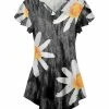 Lily | Gray & White Daisy Flutter-Sleeve V-Neck Tunic - Women & Plus