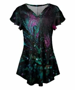 Lily | Black & Green Abstract Flutter-Sleeve V-Neck Tunic - Women & Plus
