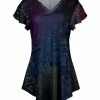 Lily | Purple & Gray Floral Crosshatch Flutter-Sleeve V-Neck Tunic - Women