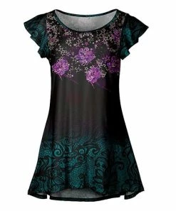 Lily | Turquoise & Purple Floral Flutter-Sleeve Tunic - Women