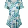 Lily | White & Blue Floral Short-Sleeve Short-Sleeve V-Neck Tunic - Plus