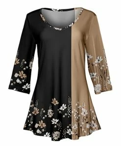 Lily | Black & Brown Floral Three-Quarter-Sleeve Swing Tunic - Women