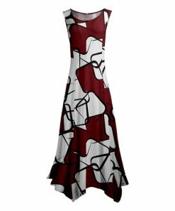 Lily | Red & White Abstract Sleeveless Handkerchief Maxi Dress - Women & Plus