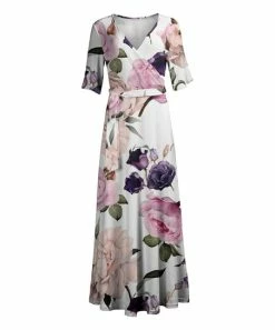 Lily | White & Rose Floral Half-Sleeve Wrap Maxi Dress - Women & Plus
