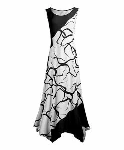 Lily | Black & White Abstract Sleeveless Handkerchief Maxi Dress - Women & Plus