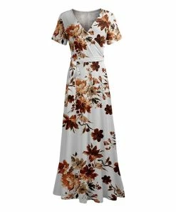 Lily | White & Brown Floral Wrap Maxi Dress - Plus