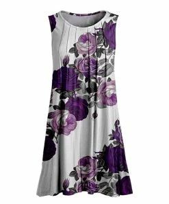 Lily | White & Purple Floral Pleated Sleeveless Tunic - Plus