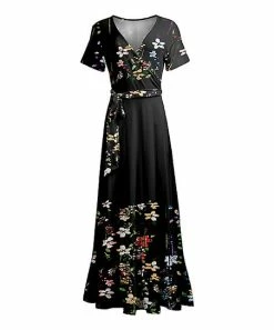 Lily | Black Floral Wrap Maxi Dress - Women & Plus