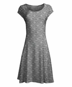 Lily | Black & White Geometric Cap-Sleeve Dress - Women & Plus