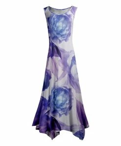 Lily | Purple & White Floral Sleeveless Handkerchief Maxi Dress - Women & Plus