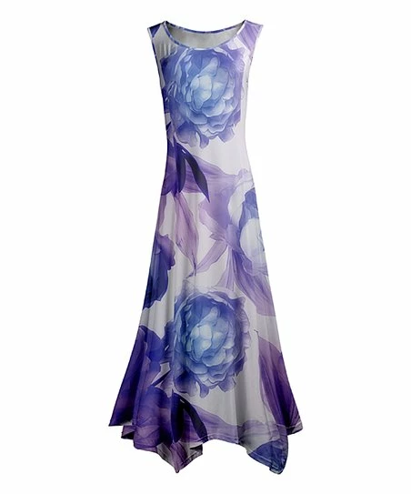 Lily | Purple & White Floral Sleeveless Handkerchief Maxi Dress - Women & Plus 1 Lily | Purple & White Floral Sleeveless Handkerchief Maxi Dress - Women & Plus