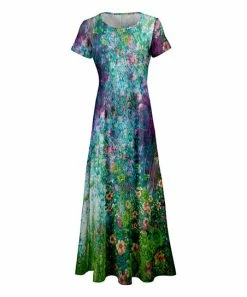 Lily | Green & Purple Floral Short-Sleeve Maxi Dress - Women & Plus