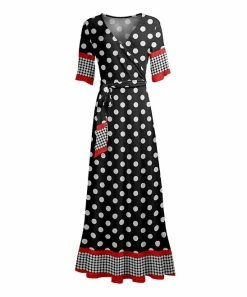 Lily | Black & Red Polka Dot Half-Sleeve Wrap Maxi Dress - Women & Plus