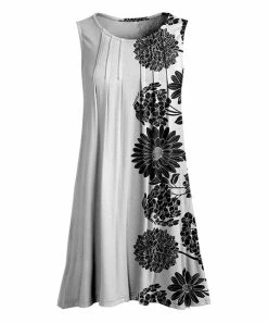 Lily | White & Black Floral Pleated Sleeveless Tunic - Women & Plus