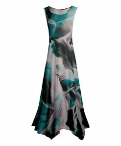 Lily | Teal & White Abstract Sleeveless Handkerchief Maxi Dress - Women & Plus