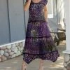Lily | Purple Abstract Jungle Short-Sleeve Handkerchief Maxi Dress - Women & Plus