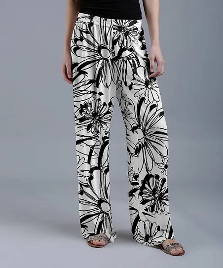 Lily | White & Black Floral Palazzo Pants - Women 1 Lily | White & Black Floral Palazzo Pants - Women