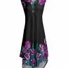Lily | Black & Purple Tulips V-Neck Hi-Low Dress - Plus